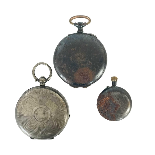 8 - Four pocket watches. Three in need of repair, one in gun metal case with luminous Arabic numerals, a... 