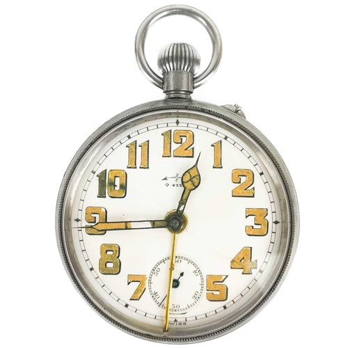 8 - Four pocket watches. Three in need of repair, one in gun metal case with luminous Arabic numerals, a... 