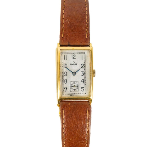 90 - A rare Omega 1930's 18ct gold cased Tank T17 gentleman's manual wind wristwatch. The signed 20mm sil... 