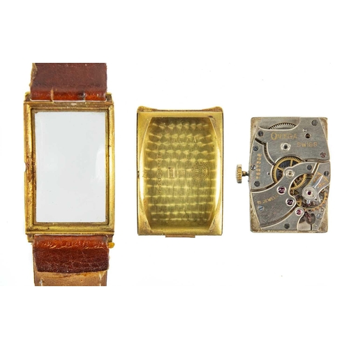 90 - A rare Omega 1930's 18ct gold cased Tank T17 gentleman's manual wind wristwatch. The signed 20mm sil... 