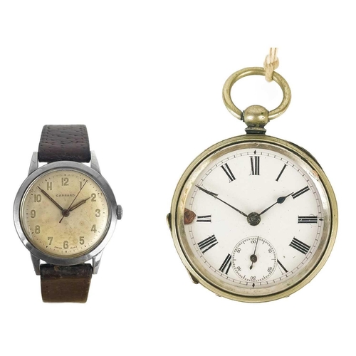 91 - A Garrard 1950's stainless steel gentleman's manual wind wristwatch and a nickel pocket watch. The G... 