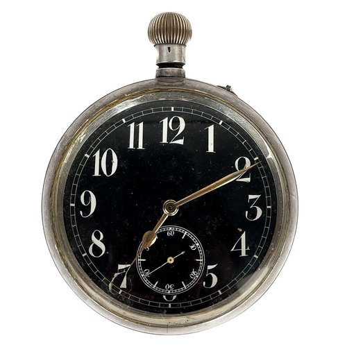 10 - A 935 silver cased Goliath crown wind pocket watch within mahogany travel case. The black 58mm dial ... 