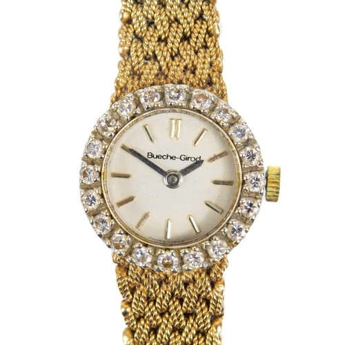 101 - A Bueche-Girod 9ct gold lady's manual wind bracelet wristwatch with diamond-set bezel. With 14mm sig... 