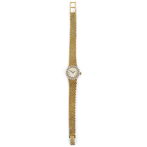 101 - A Bueche-Girod 9ct gold lady's manual wind bracelet wristwatch with diamond-set bezel. With 14mm sig... 