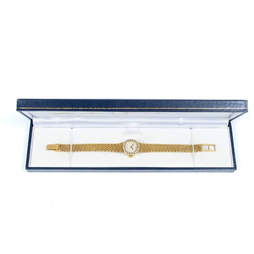 101 - A Bueche-Girod 9ct gold lady's manual wind bracelet wristwatch with diamond-set bezel. With 14mm sig... 