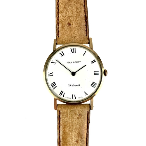 102 - A Jean Renet 9ct gold gentleman's manual wind dress watch. The signed circular white 30mm dial with ... 