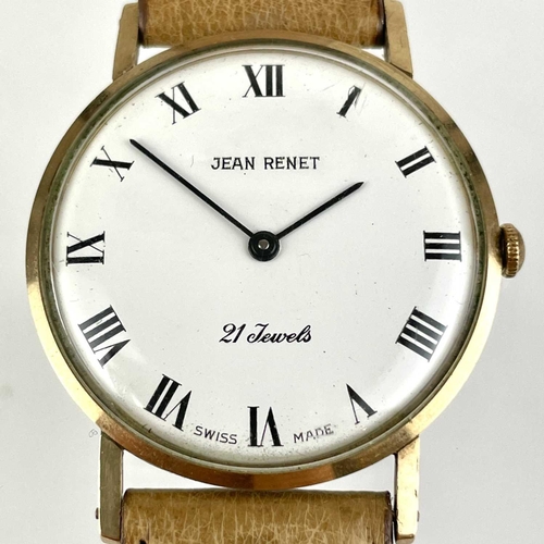 102 - A Jean Renet 9ct gold gentleman's manual wind dress watch. The signed circular white 30mm dial with ... 