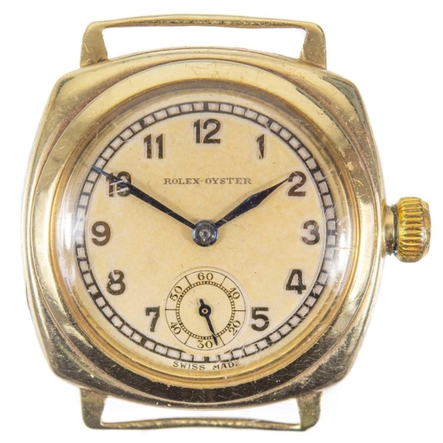 105 - ROLEX OYSTER - A 1930's 9ct gold cushion cased gentleman's manual wind wristwatch. The signed 23mm c... 