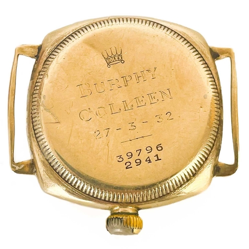 105 - ROLEX OYSTER - A 1930's 9ct gold cushion cased gentleman's manual wind wristwatch. The signed 23mm c... 