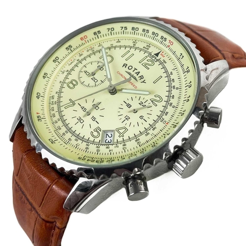 112 - A Rotary Chronospeed gentleman's quartz wrist watch. With 38mm cream dial, leather strap, box; toget... 