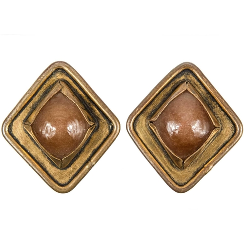 119 - A Chanel pair of 1960's brown Gripoix clip earrings. Both stamped CHANEL, width 28mm.