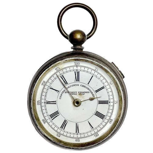 12 - A nickel cased centre seconds chronograph pocket watch. .