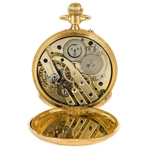 13 - An 18ct gold open face crown wind fob pocket watch in a silver mounted travel case. The unsigned 30m... 