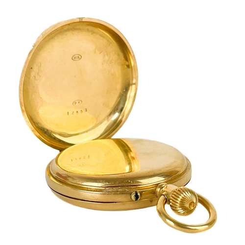 13 - An 18ct gold open face crown wind fob pocket watch in a silver mounted travel case. The unsigned 30m... 