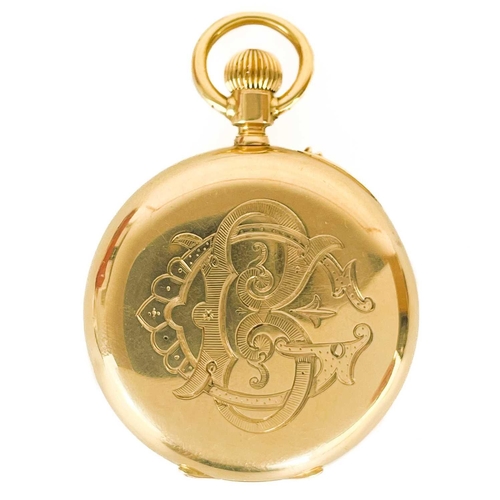 13 - An 18ct gold open face crown wind fob pocket watch in a silver mounted travel case. The unsigned 30m... 