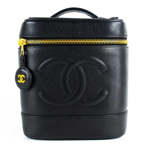 143 - A Chanel black cavier leather vanity case. Circa 1996-97, serial no. 420xxxx, autenticity card and d... 