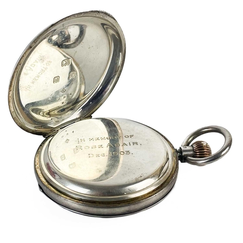 16 - An Edwardian silver half hunter crown wind pocket watch by Goldsmiths Company. The 40mm white enamel... 