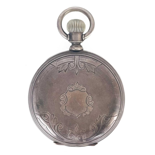 17 - A Waltham sterling silver cased large full hunter crown wind pocket watch. The signed 44mm white ena... 