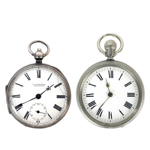 18 - An Edwardian silver cased key wind open face pocket watch. The 43mm white enamel dial signed W. PINK... 