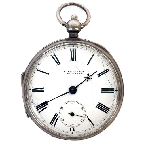 18 - An Edwardian silver cased key wind open face pocket watch. The 43mm white enamel dial signed W. PINK... 