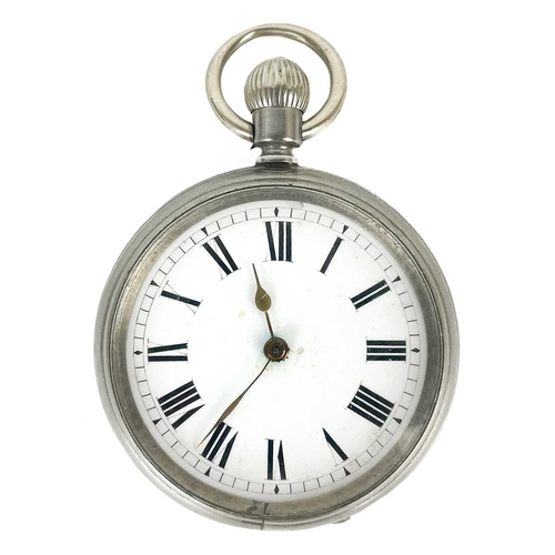 18 - An Edwardian silver cased key wind open face pocket watch. The 43mm white enamel dial signed W. PINK... 