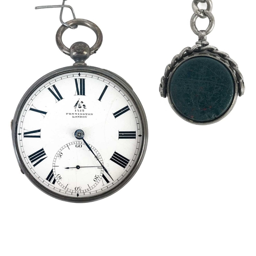 19 - A Victorian military issue silver cased fusee lever pocket watch by Pennington London. The 48mm whit... 