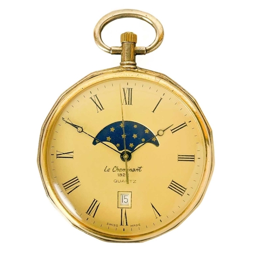 20 - A modern Le Cheminant gold plated quartz pocket watch. Diameter 42mm.