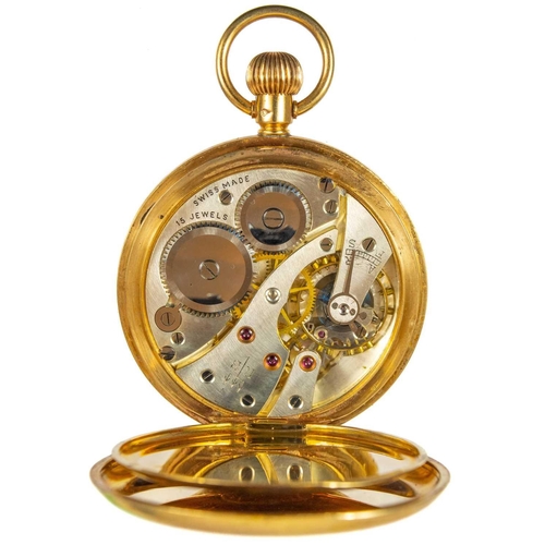 21 - A 9ct rose gold open face crown wind pocket watch. The 42mm white enamel dial with black Roman numer... 