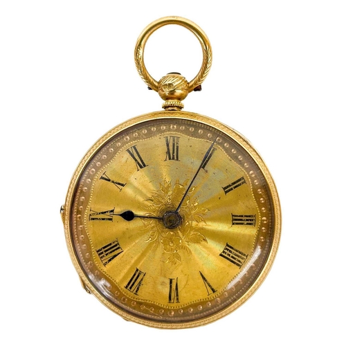 23 - A Victorian 18ct gold lady's full hunter key wind pocket watch by J. W. Benson. The gilt engine turn... 