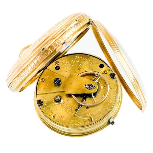 23 - A Victorian 18ct gold lady's full hunter key wind pocket watch by J. W. Benson. The gilt engine turn... 