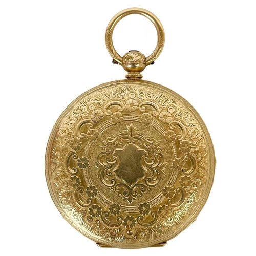 23 - A Victorian 18ct gold lady's full hunter key wind pocket watch by J. W. Benson. The gilt engine turn... 