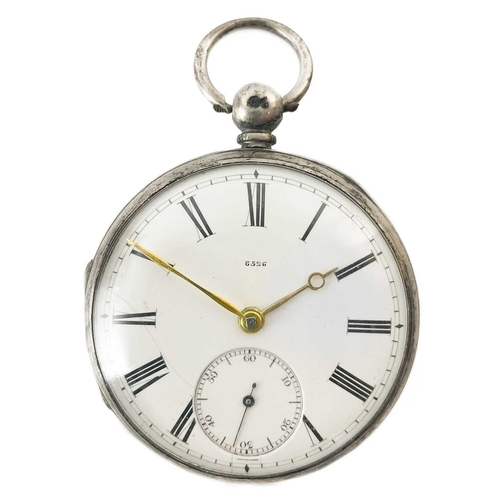 24 - A Victorian silver open face key wind fusee pocket watch. The 40mm white enamel dial numbered 6526, ... 