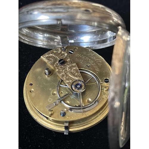 24 - A Victorian silver open face key wind fusee pocket watch. The 40mm white enamel dial numbered 6526, ... 