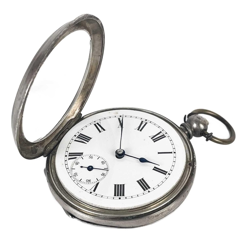 25 - An 800 silver open face key wind lever pocket watch. With 34mm white enamel dial, the movement signe... 