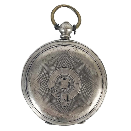 25 - An 800 silver open face key wind lever pocket watch. With 34mm white enamel dial, the movement signe... 