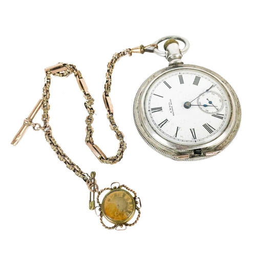 27 - A Waltham 925 silver full hunter crown wind pocket watch. The 45mm white enamel dial with Roman nume... 