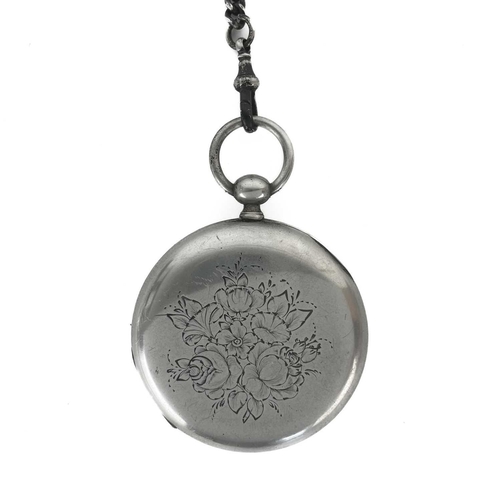 29 - An American silver plated full hunter pocket watch with lever movement (lacks dial) The outer case e... 