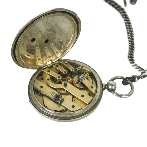 29 - An American silver plated full hunter pocket watch with lever movement (lacks dial) The outer case e... 