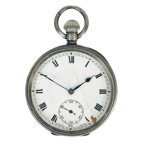 30 - Three silver cased pocket watches. To include a .935 silver cased Swiss fob watch, the lever movemen... 