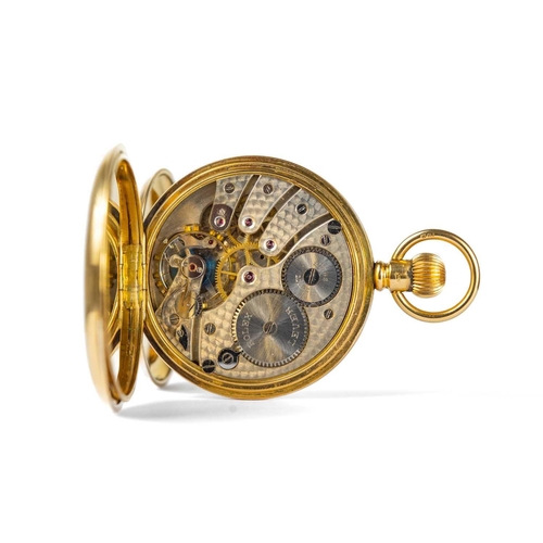 33 - ROLEX - An early 20th century 18ct gold full hunter pocket watch. The signed 40mm white enamel dial ... 