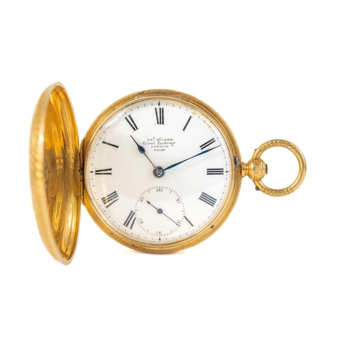 36 - A Victorian 18ct gold cased full hunter key wind pocket watch. The 40mm white enamel dial signed JAS... 