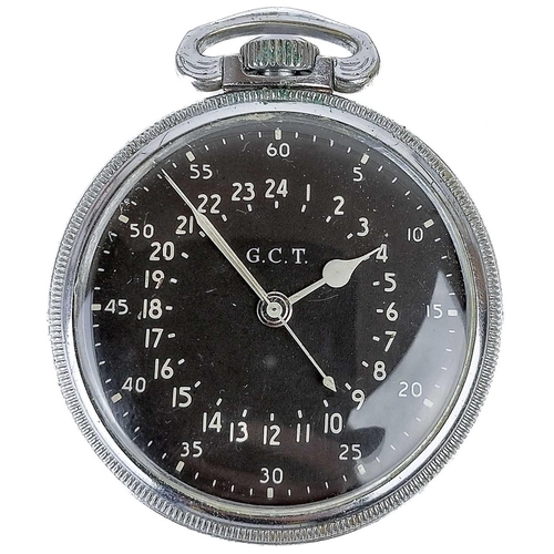 37 - A Hamilton Watch Co. 22 jewel 24 hour military issue nickel case crown wind pocket watch. The black ... 