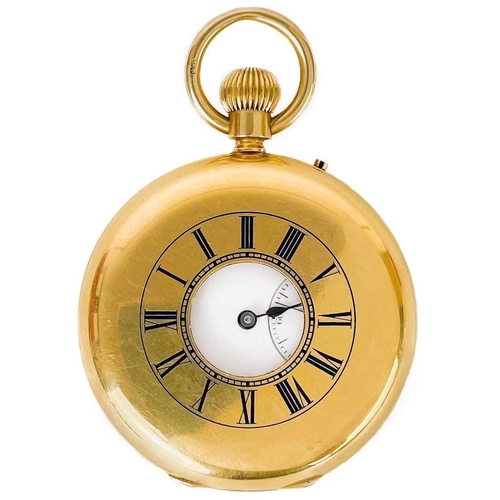 38 - A good Victorian 18ct gold half hunter crown wind pocket watch by David Keys. The unsigned 44mm whit... 