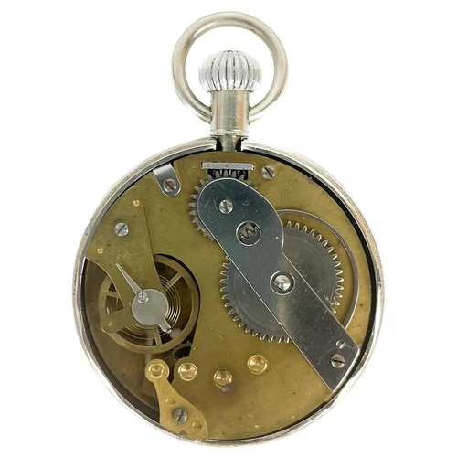 39 - A Duke 'RAILWAY TIMEKEEPER' crown wind nickel case pocket watch. Diameter 48mm.