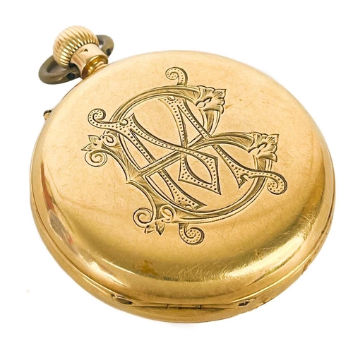 4 - A Victorian 18ct gold open face crown wind pocket watch. The 46mm white enamel dial with subsidiary ... 