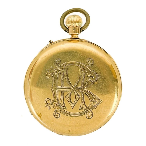 4 - A Victorian 18ct gold open face crown wind pocket watch. The 46mm white enamel dial with subsidiary ... 