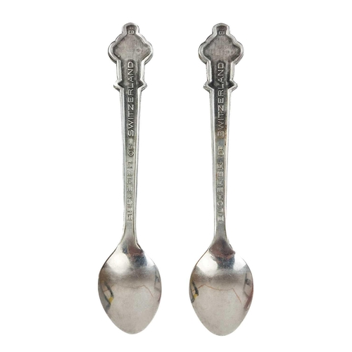 48 - A pair of silver plated Rolex Bucherer souvenir teaspoons. Length 11cm.