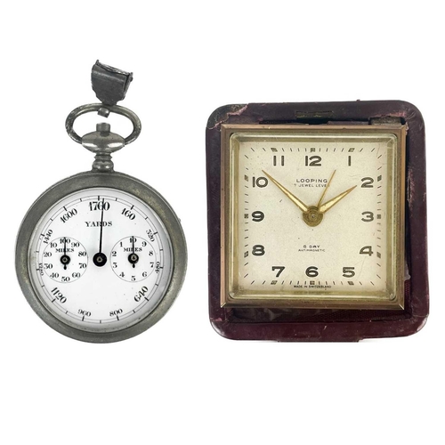 50 - A French nickel cased pocket pedometer. The white enamel dial marked for yards, with two subsidiarie... 