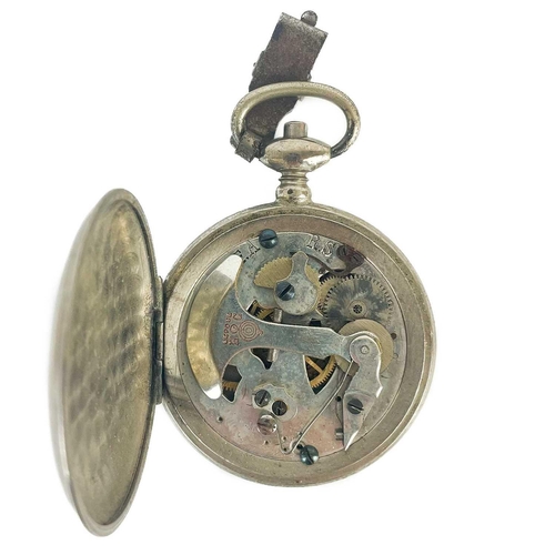 50 - A French nickel cased pocket pedometer. The white enamel dial marked for yards, with two subsidiarie... 