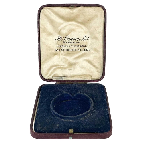 60 - A J. W. Benson Ltd retail pocket watch box. In burgandy Moroccan leather, width 9.5cm.